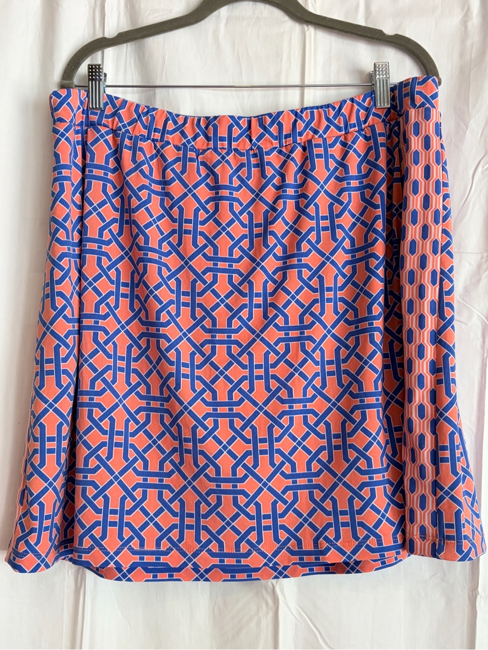 Susan Graver Coral and Blue Geometric A-Line Skirt